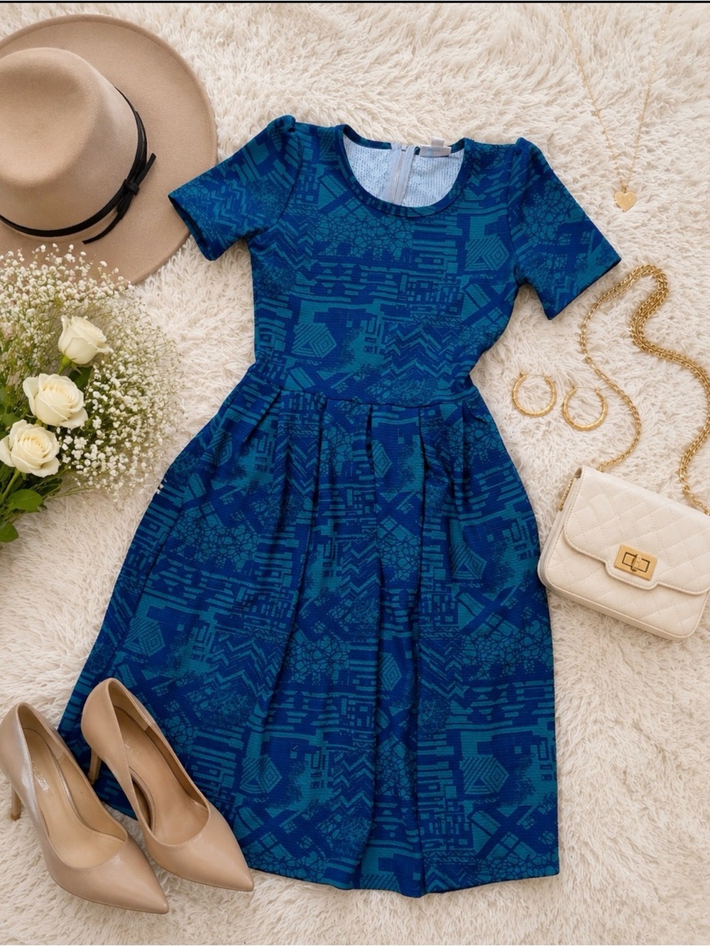 Amelia Patterned Fit & Flare Dress